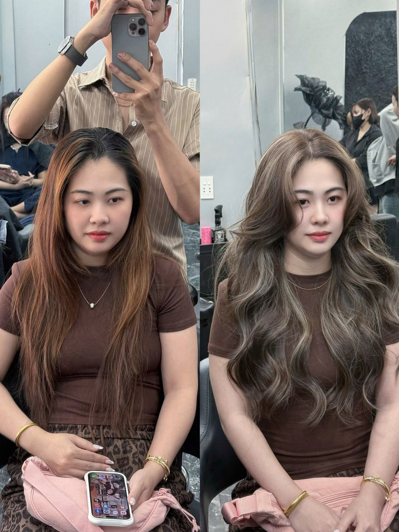 Khách hàng thật trước và sau khi uốn nhuộm tại Khang Designs